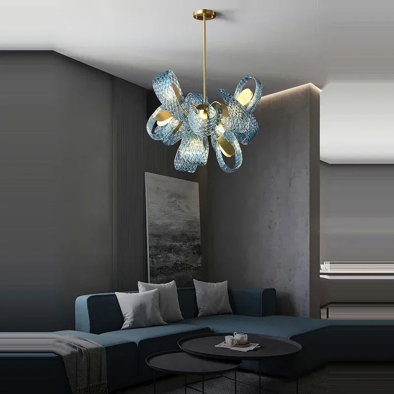 Blue Flower Ceiling Chandelier 2026 Modern Home Decor LED Hanging Lamp Dining Room Lustre Luxury Living Room Art Decor Lamparas