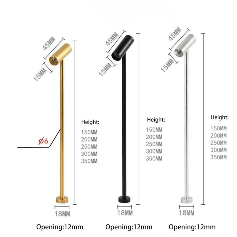 Led Cabinet Spot Light Mini Spotlights Gold Silver Black Jewelry FOCO Exhibition Display 1W Standing Pole Small COB Lamp 110V 220V