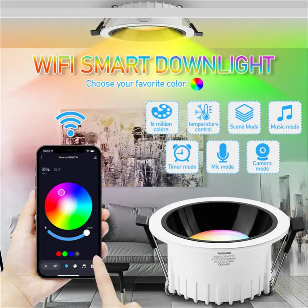 Work With Alexa Google Home Rgb Ww Cw 110v 220v Voice Control Smart Ceiling Light Smart Home Led Downlight App Control