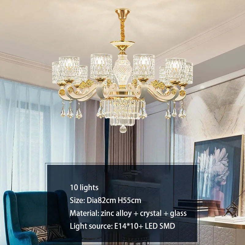 2025 New European Style Crystal Living Room Ceiling Chandelier Modern Light Luxury High-class Dining Room Pendant Lustre Fixture
