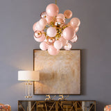 Modern Pink Glass Bubble Ball Pendant Chandelier Light - Decorative Globe Hanging Ceiling Light Fixture for Living Room, Dining Room & Bedroom