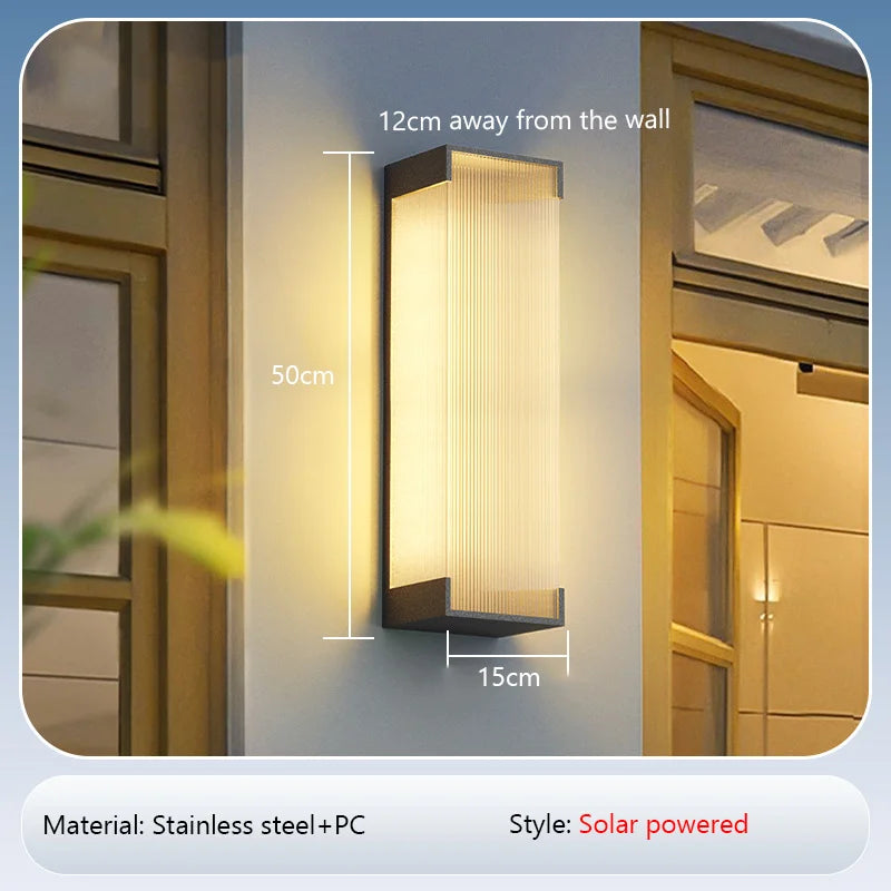 Solar Wall Light (Stainless Steel, Waterproof) - Black Outdoor Auto On/Off LED Sconce Lighting Fixture for Balcony, Patio, Garden & Villa Gate Decor