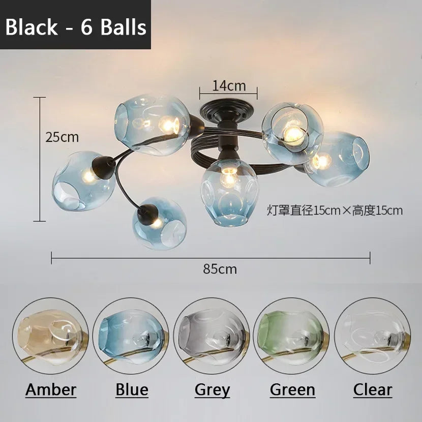 Creative Magic Bean LED Molecular Chandeliers Green Blue Grey Modern Glass Ball Ceiling Light Restaurant Table Room Chandeliers