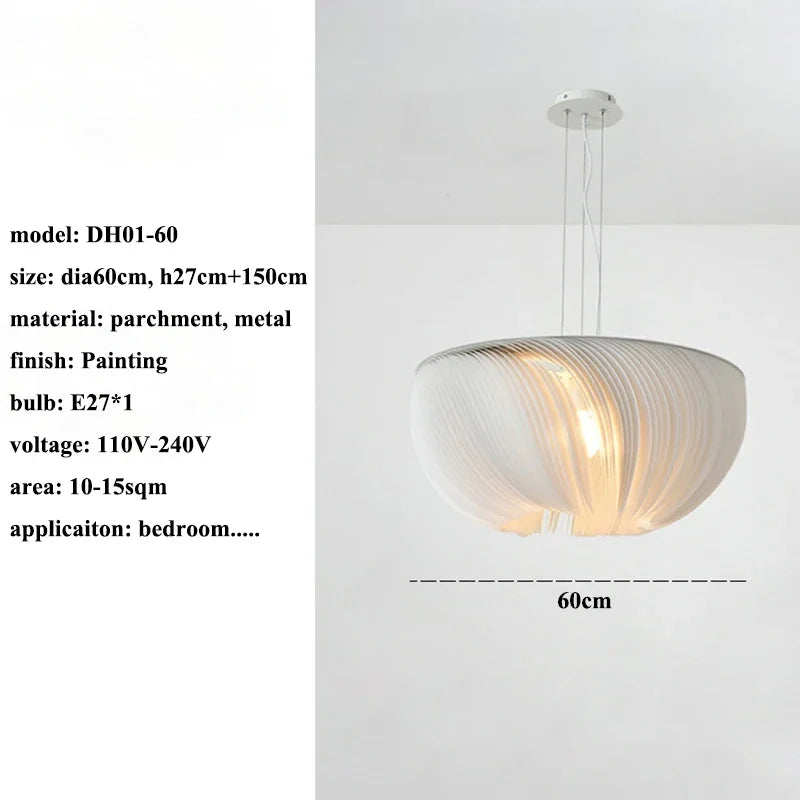 Nordic Wabi-Sabi Parchment Led Pendant Lights Living Dining Room Decor Led Pendant Lamp Bedroom Loft Chandelier Hanging Lighting