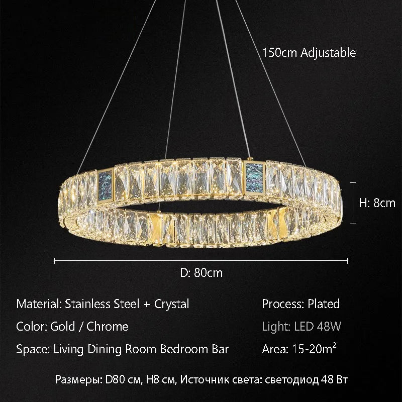 Nordic Luxury Ring K9 Crystal Chandelier Villa Living Dining Room Bedroom Ceiling LED Pendant Light Indoor Lighting Hanging Lamp