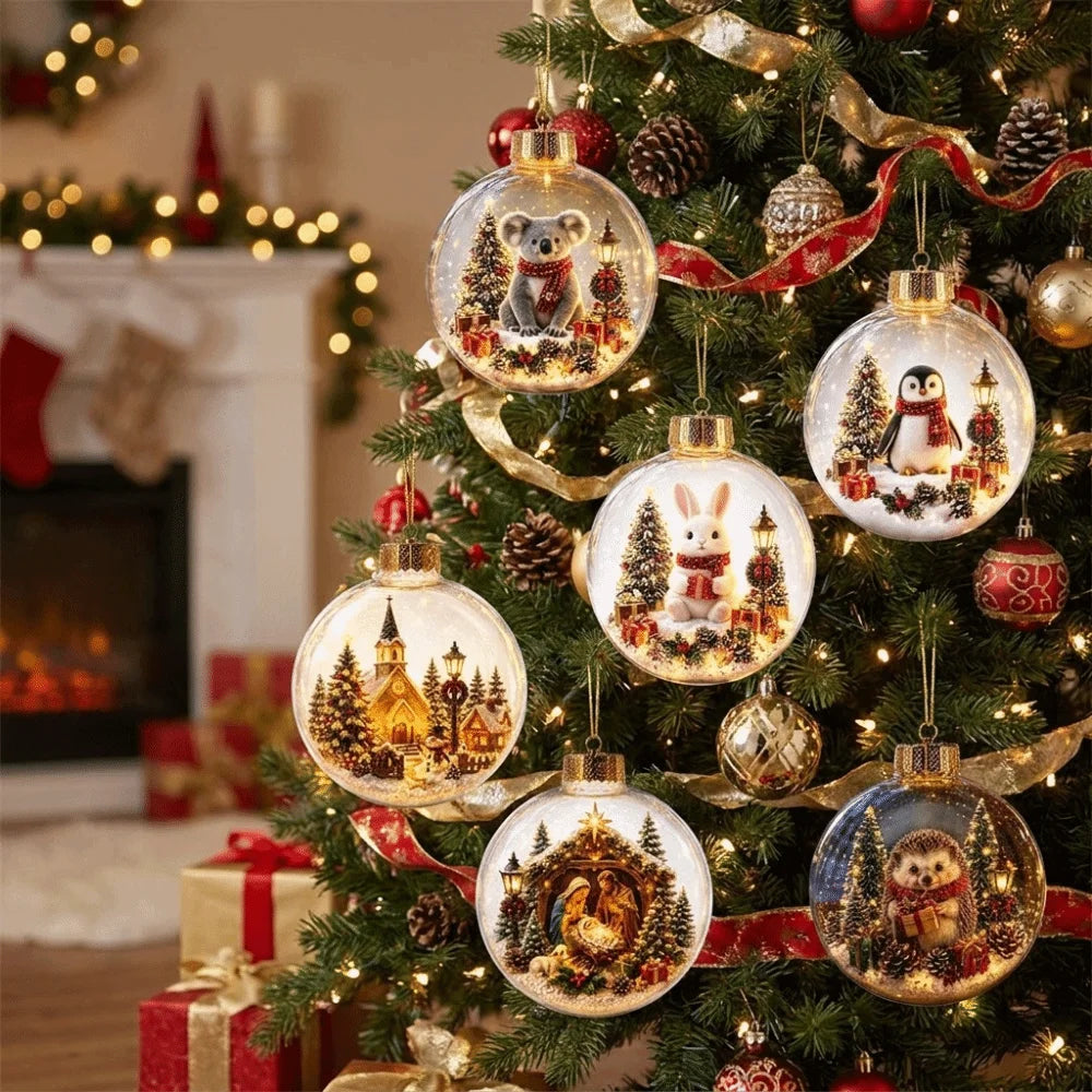 Acrylic Light-Up Christmas Ball Ornament Penguin Snowman Christmas Bauble Ornament Animal Pattern Transparent