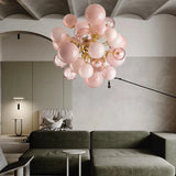 Modern Pink Glass Bubble Ball Pendant Chandelier Light - Decorative Globe Hanging Ceiling Light Fixture for Living Room, Dining Room & Bedroom