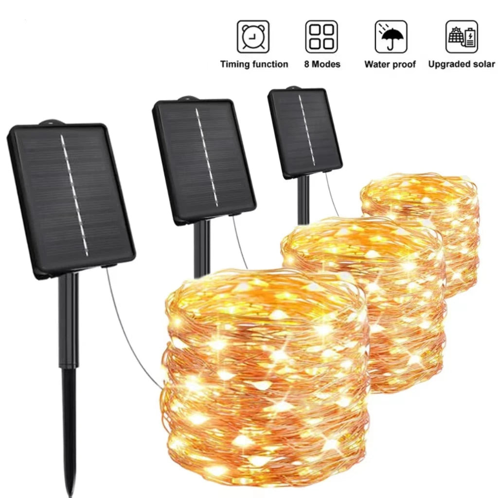 Solar String Lights with 8 Modes & Timer - IP65 Waterproof Outdoor Fairy Lights for Garden & Christmas Tree Decor