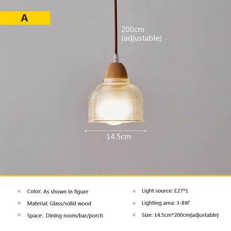 Nordic glass pendant lamp Japanese log wind cafe's restaurant three small chandelier bedroom bedside bar dining table lamps