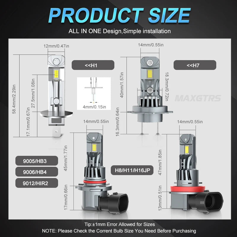 2Pcs Turbo H7 H18 LED Lights 1:1 Mini Size Head Lamp Wireless 20000LM CSP LED Chips H7 Car LED Headlight Bulb 6000K White 12V