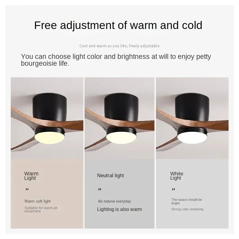 Nordic Style Solid Wood Fan Leaf Ceiling Light, Remote Control, Household Bedroom, Living Room Light, Low Floor Electric Fan