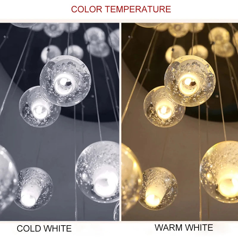 LED Villa Staircase Pendant Lights Long Cable Hanging crystal glass ball droplight for Restaurant Bar Indoor Decorative