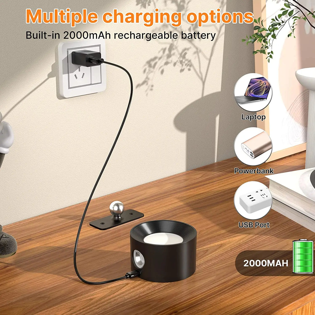 LED Wall Sconces light, 3 Brightness Levels 3 Color Modes Wall Lights, 2000mAh Battery Operated 360° Rotatable Touch Control