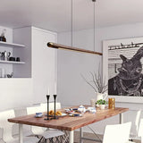 Wood Linear Pendant Light Fixtures Copper Over Kitchen Island Sink Ceiling Hanging Chandeliers for Dining Room Living Walnut