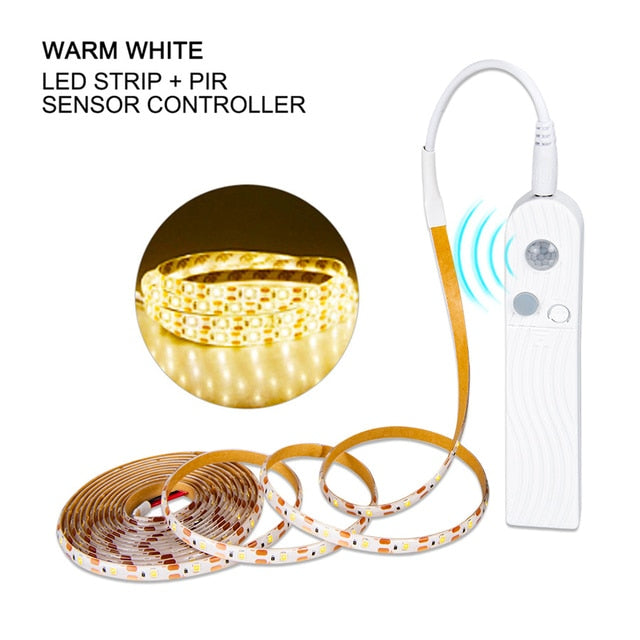 5M PIR Led Motion Sensor LED Strip Lamp 5V Led Under Cabinet Lamp Tape Ribbon Diode Light Battery Powered TV Backlight Lighting