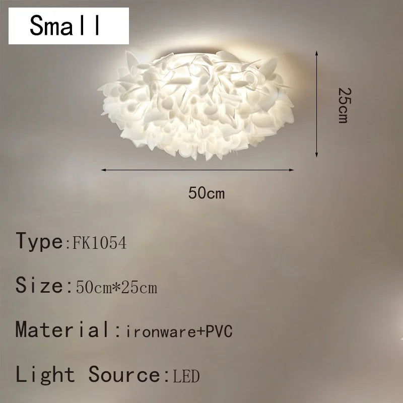 Romantic White Flower LED Ceiling Lights Bedroom Restaurant Living Room Lamp Remote Control Dimming Home Decor Hanglamp PVC