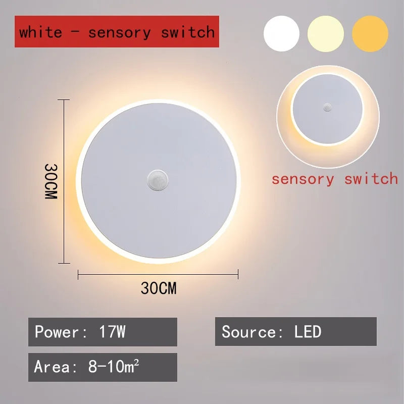 Modern Minimalist Round LED Wall Lamp - Touch Switch & Motion Sensor Porch Light