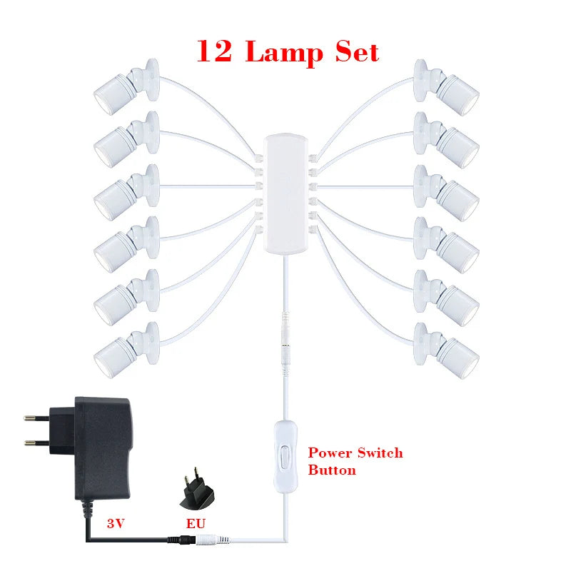 Led Spotlight Wine Cabinet Light Kitchen 2/4/6/8/10/12 Pack Lighting Kit Button Switch EU Plug for Jewelry Showcase Spot Lights