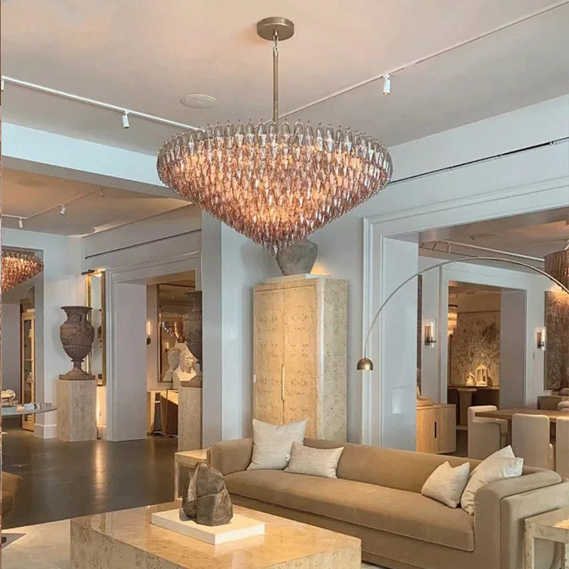 2025 Contemporary Glass Pendant Lamp Round Rectangle Chandelier Silver Black Finish Adjustable Ceiling Light Villa