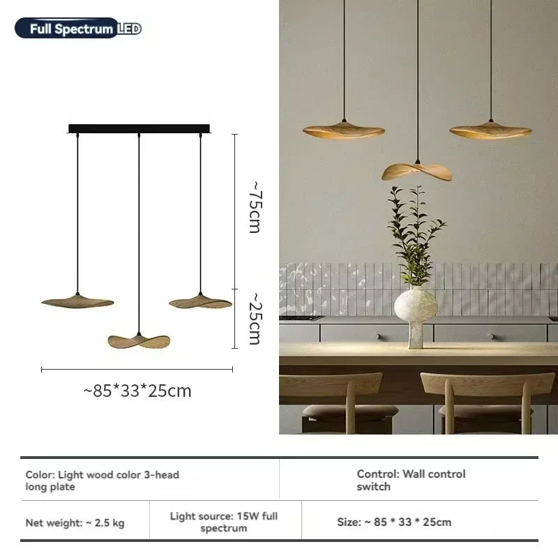 Japanese Wabi Sabi Solid Wood Lamp for Living Dining Room  Villa Duplex Kitchen Island Linear Light 3colors Changeable