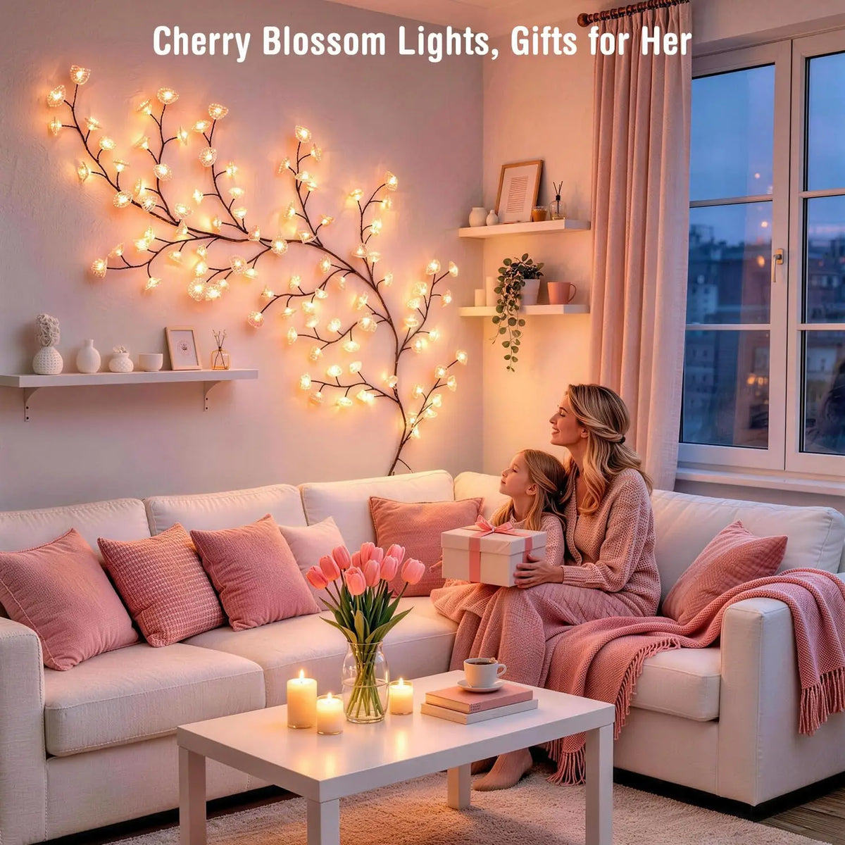 Cherry Willow Vine Lights for Kawaii Room Decor, 72LEDS Pink Cherry Blossom Tree Branch Lights for Wall, Remote Timer, 8 Modes, Bedroom Doors Wedding Christmas Decor, USB