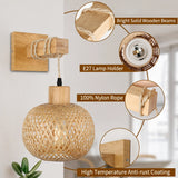 Bamboo Wall Lamp Sconce (1-Pack / 2-Pack) - Japanese Style Hand-Woven Wicker Light Fixture for Restaurant, Dining & Living Room