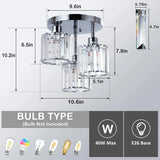 Modern Semi Flush Mount Ceiling Light, 3-Light Crystal Gold Close to Ceiling Fixture, Clear Crystal Shade for Kitchen Hallway Ba
