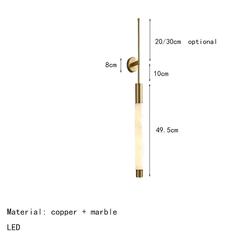 Simple Natural White Marble Wall Light Copper Creative Sconce Hotel Hall Room Parlor Bathroom Lamp