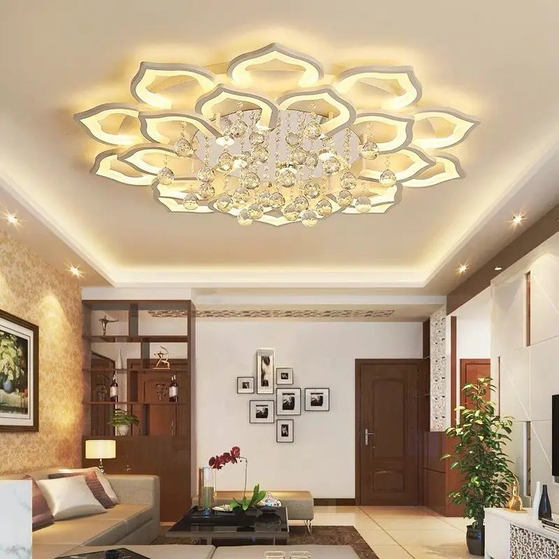 Modern LED Crystal Chandelier - Luxury Flush Mount Ceiling Light for Living Room