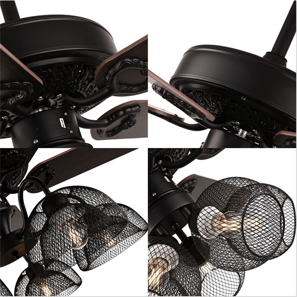 52” Retro Industrial Ceiling Fan 5 Light with Metal Lampshade and Remote Control for Living Room