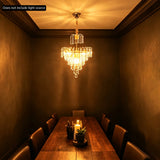 LED Pendant Light Crystal Chandelier, 40x55cm Modern Hanging Lamp for Dining Room, E14 110V Socket (Bulb Not Included), Adjustable Height 11.8inch, Thick Chain & 4.3inch Reinforced Base, Sturdy Iron Glass Construction, Gold F
