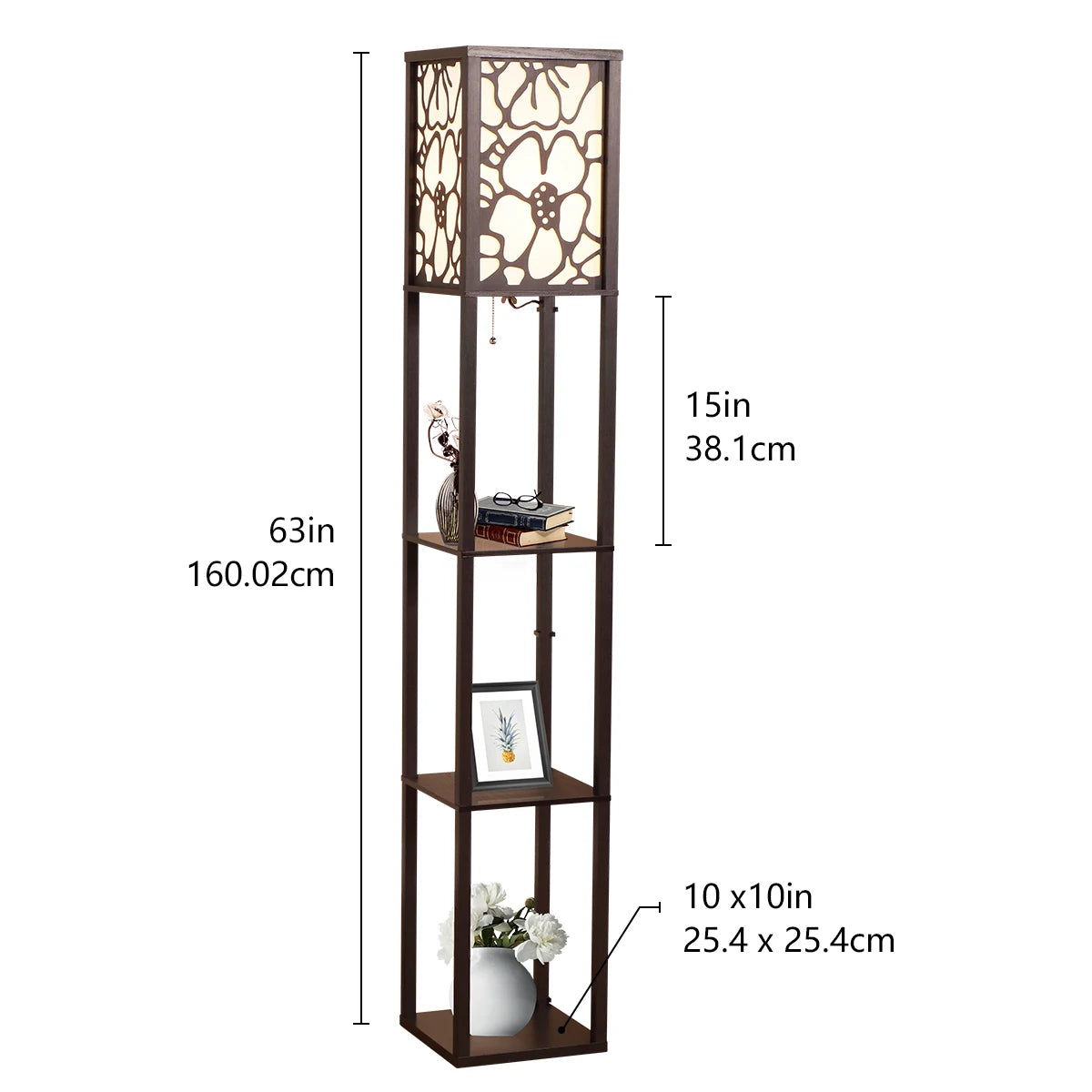 LED Shelf Floor Lamp Wooden Storage Standing Lighting Bedside Night Soft for Bedroom Living Reading Room Home-C
