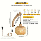 Bamboo Lantern Wall Light Natural Rattan Wicker E27 Chandeliers Hand-Woven Bamboo Lampshades Lighting Fixtures