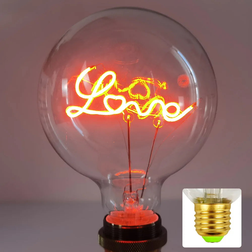 LOVE G125 220V 4W Dimmable Pink Red Yellow Edison Bulb Neon Letter Light Transparent Desk Light Ambient Light