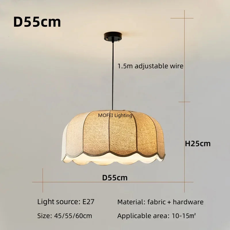 Japanese Fabric Pendant Light Nordic Wavy Lampshade Bedroom Restaurant Ceiling Chandelier Home Decor Hanging Lighting Fixtures
