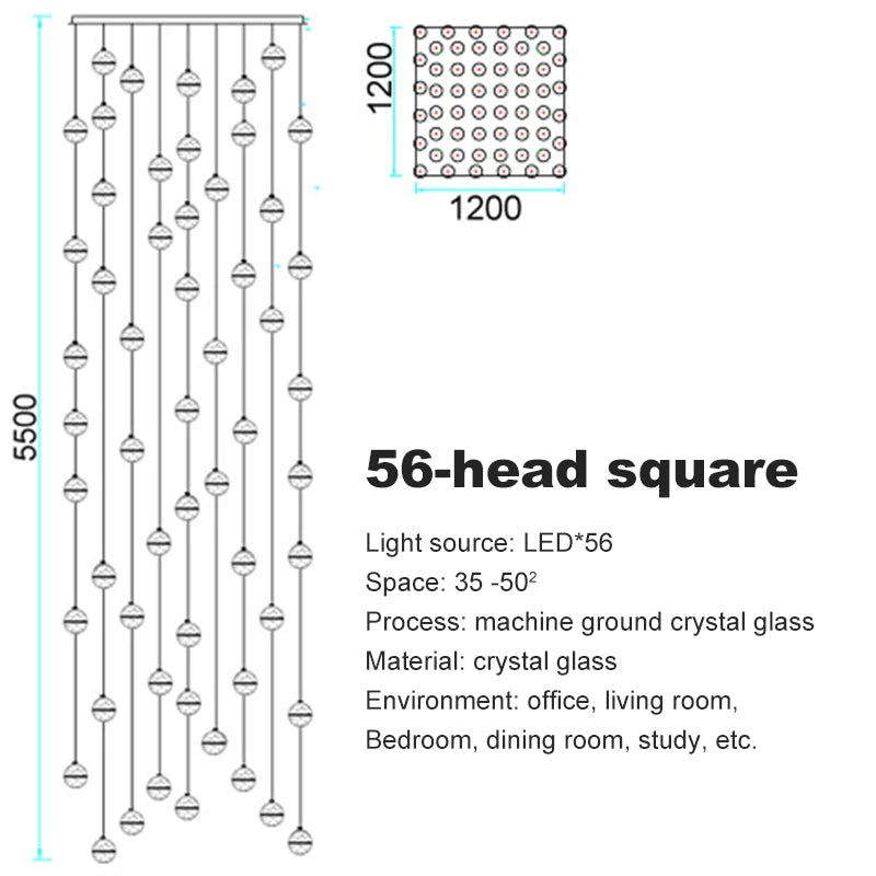 LED Villa Staircase Pendant Lights Long Cable Hanging crystal glass ball droplight for Restaurant Bar Indoor Decorative