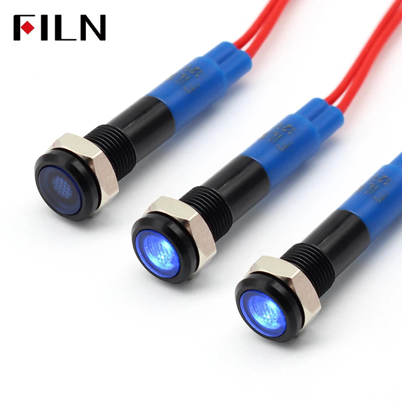 6mm mini 12v 24V LED Metal indicator light flat pilot light signal lamp red green blue orange white with 20cm cable