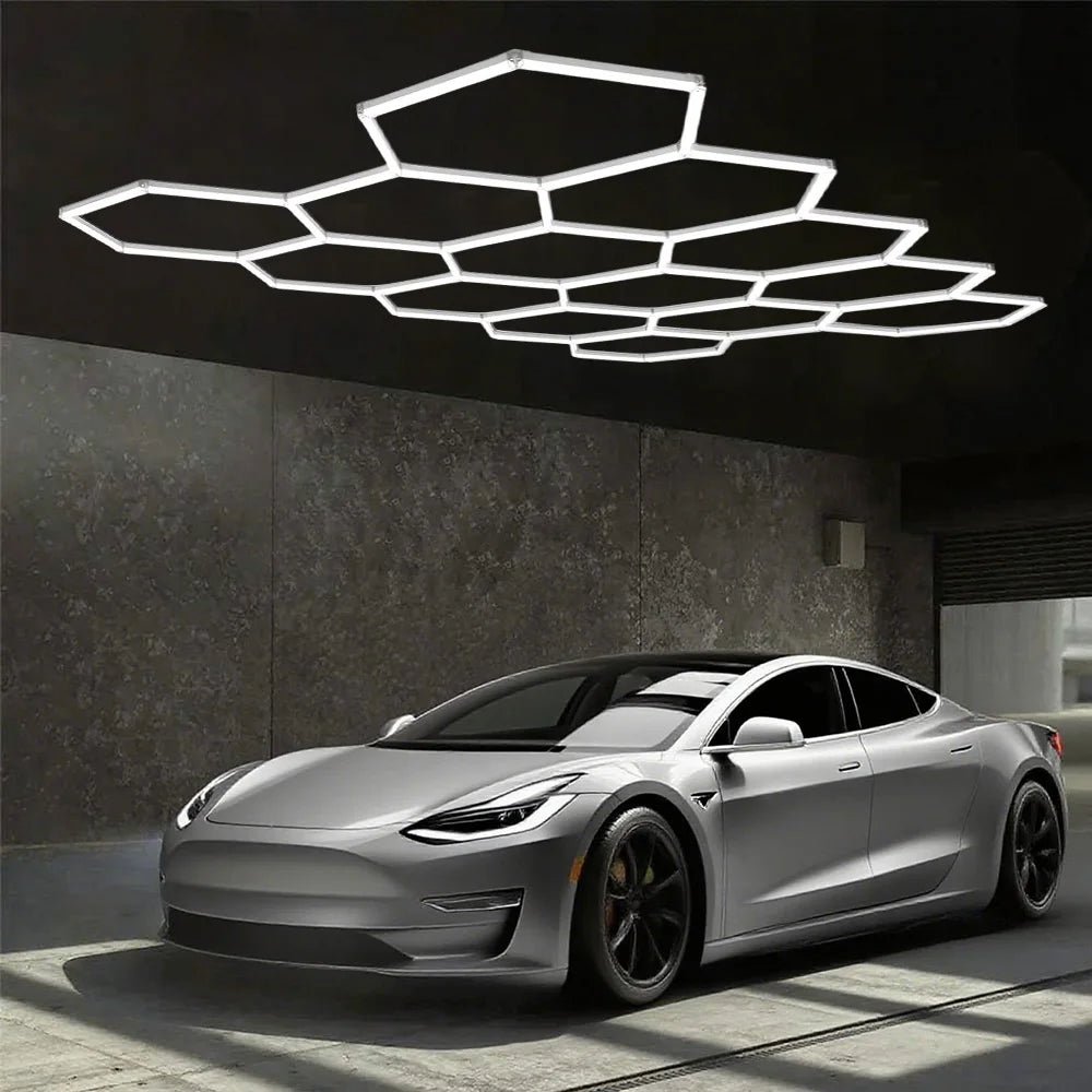 1/3/5/8/14 Hole Hexagonal LED Ceiling Garage Light 6500K Cold Light for Garages and 4S Workshops