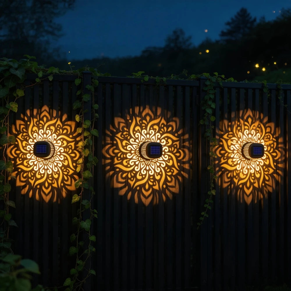Decorative Solar Mandala Lights Solar Powered Outdoor Deck Step Wall Lights for Terrace, Courtyard, Backyard, Garden Decor