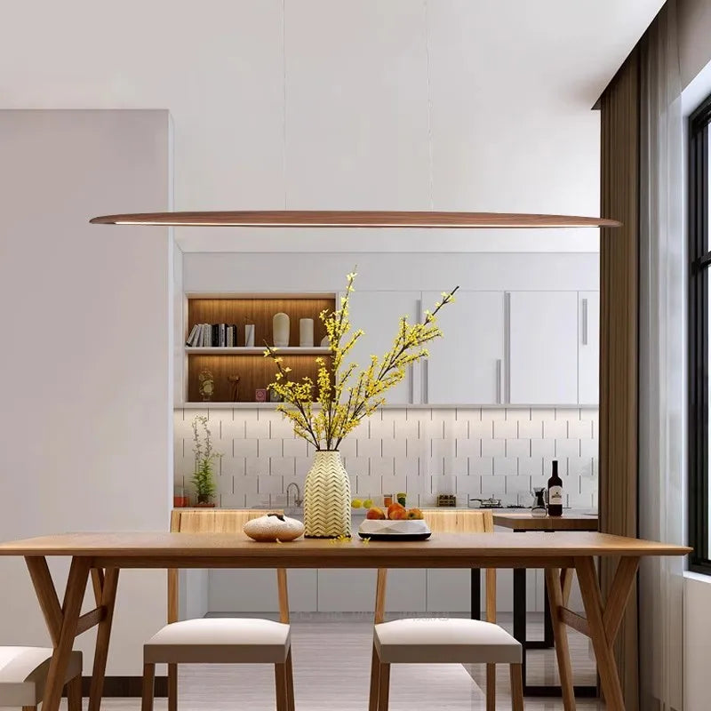 Wooden Led Pendant Lamp Long With Remote Dimmable Wood Linear Led Pendant Light Fixtures For Dining Room Kitchen Table