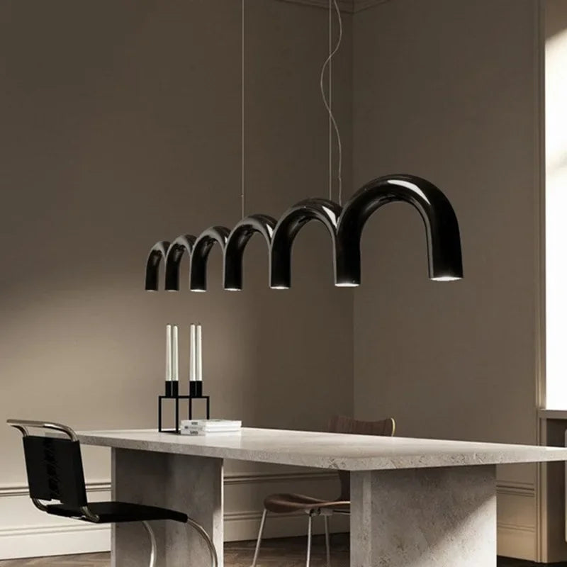 Oblure Arch Chandelier Post Modern Design Pendant Light for Coffee Living Room Kitchen U Shaped Lamp Blue Metal Macaron Lamp
