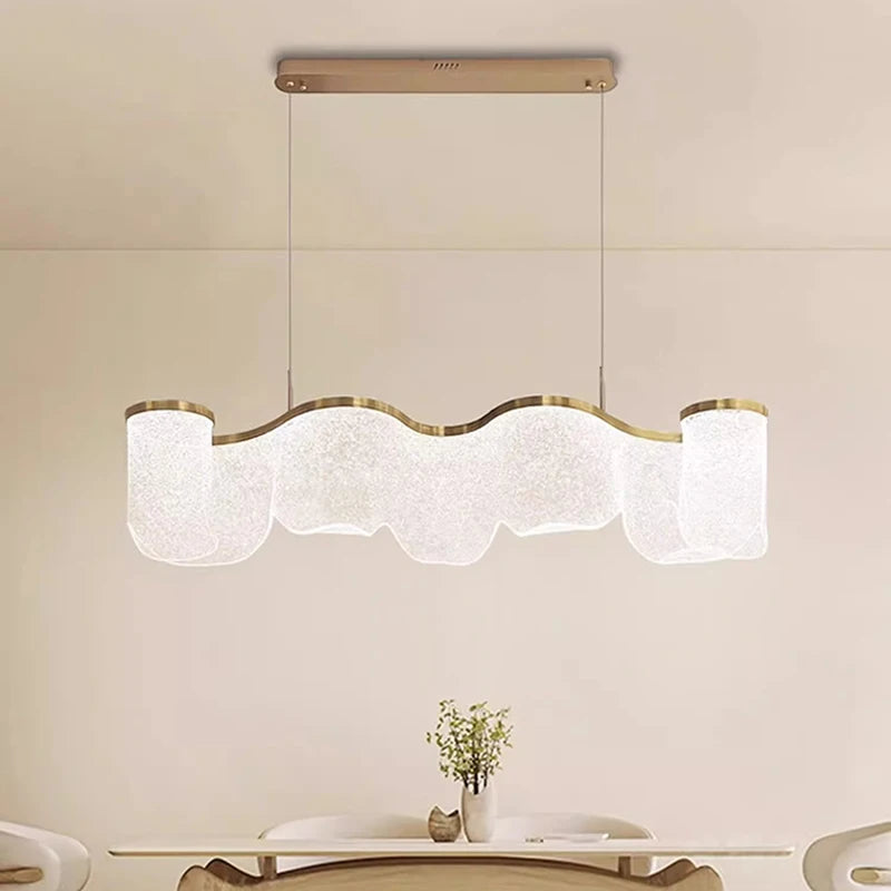 Modern Acrylic Hanging Chandelier Light Fixture Wave Shaped Pendant Lamp for Dining Room Home Decor