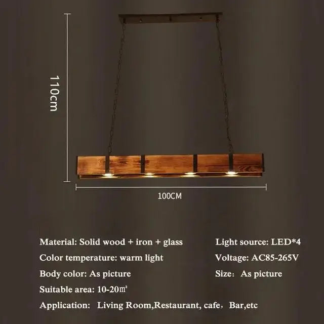 Vintage Led Pendant Light for Kitchen Dining Room Island Wooden Hanging Lamp Loft Wood Retro Ceiling Chandeliers