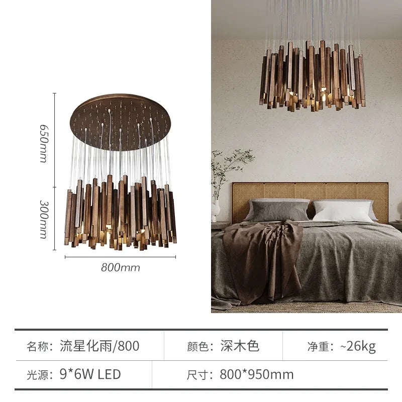 Retro Wooden Hanging Chandelier Light For Dining Living Room Farmhouse Kitchen Table Solid Wood Led Pendant Chandelier Lamp
