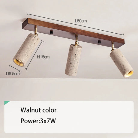 Led Spotlight 3 Heads Surface Mounted Ceiling Lamp Stone Wood Spot Light Long Wall Focus For Living Room Cloakroom Clothing Store