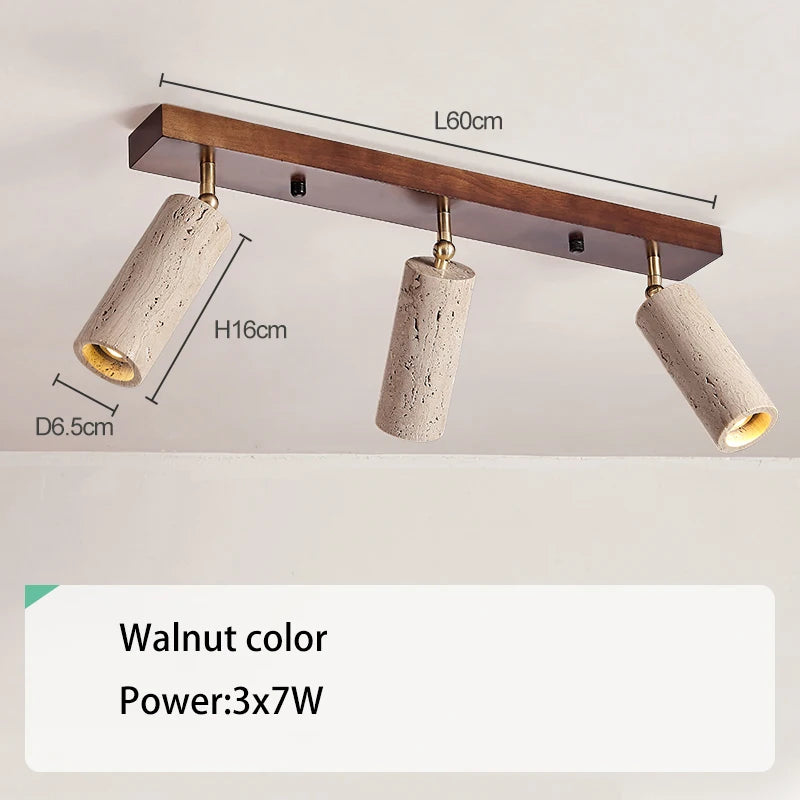 Led Spotlight 3 Heads Surface Mounted Ceiling Lamp Stone Wood Spot Light Long Wall Focus For Living Room Cloakroom Clothing Store