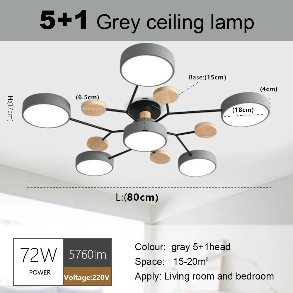 Nordic Creative Macaron Log LED Ceiling Light Bedroom Living Room Chandelie Modern Villa Restaurant Interior Lighting Decoration