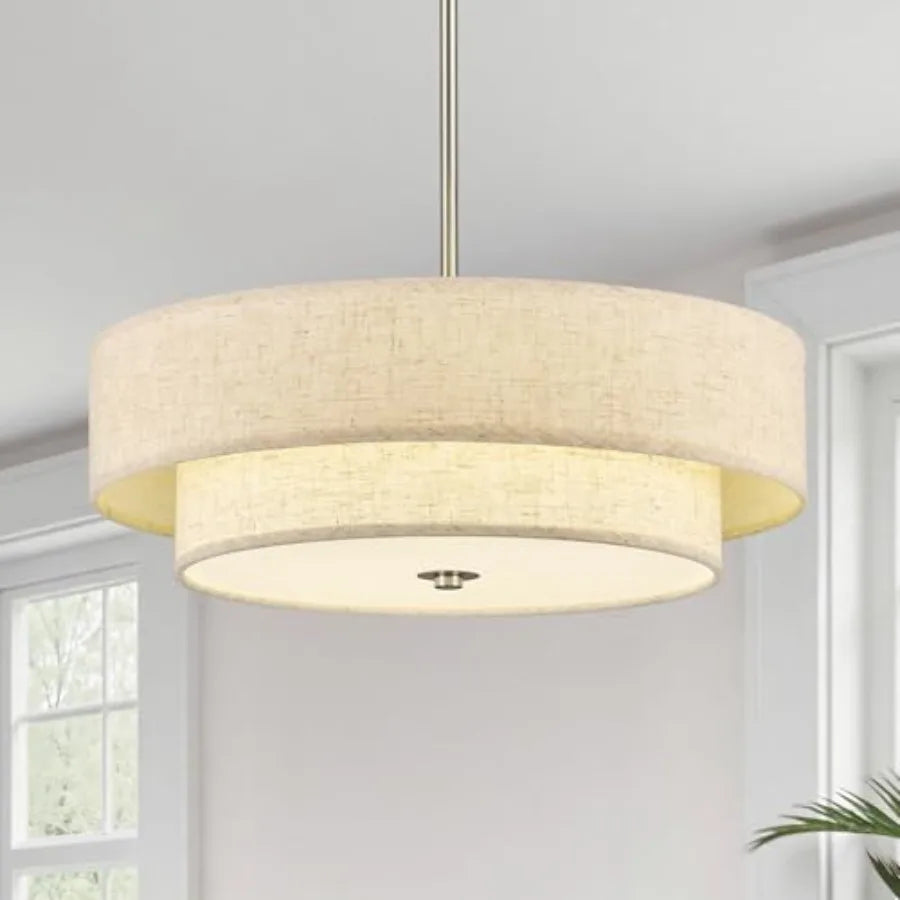 Modern Chandeliers 18" Drum Chandeliers with 2-Layer Fabric Shade 4-Light Pendant Light Fixture with E26 Base Light Fixture for