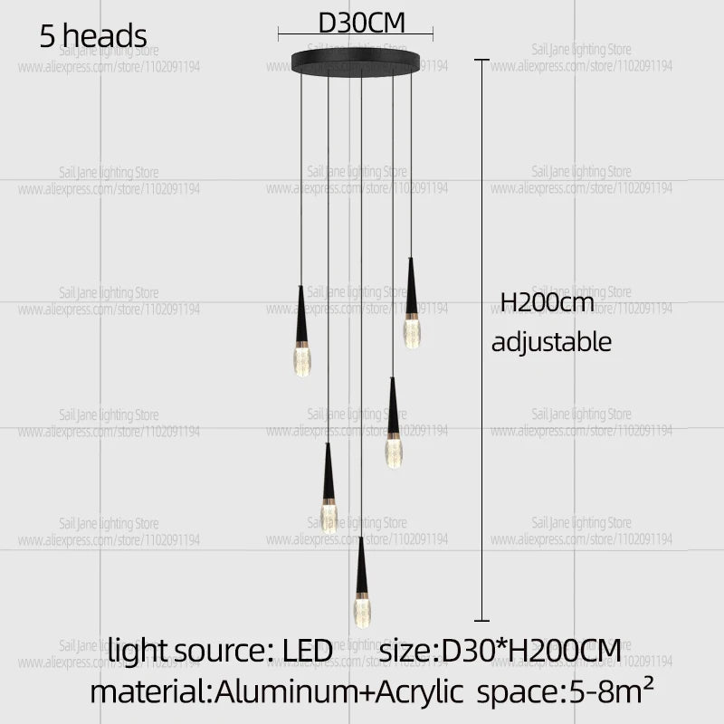 Nordic Modern Home Decoration Chandelier Hanging Stairs Pendant Light Villa Living Room Kitchen Pendent Lamp Indoor Lighting