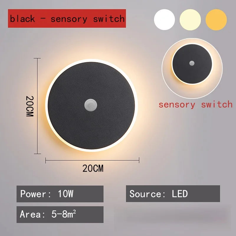 Modern Minimalist Round LED Wall Lamp - Touch Switch & Motion Sensor Porch Light